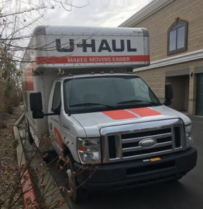Parked U-Haul moving truck